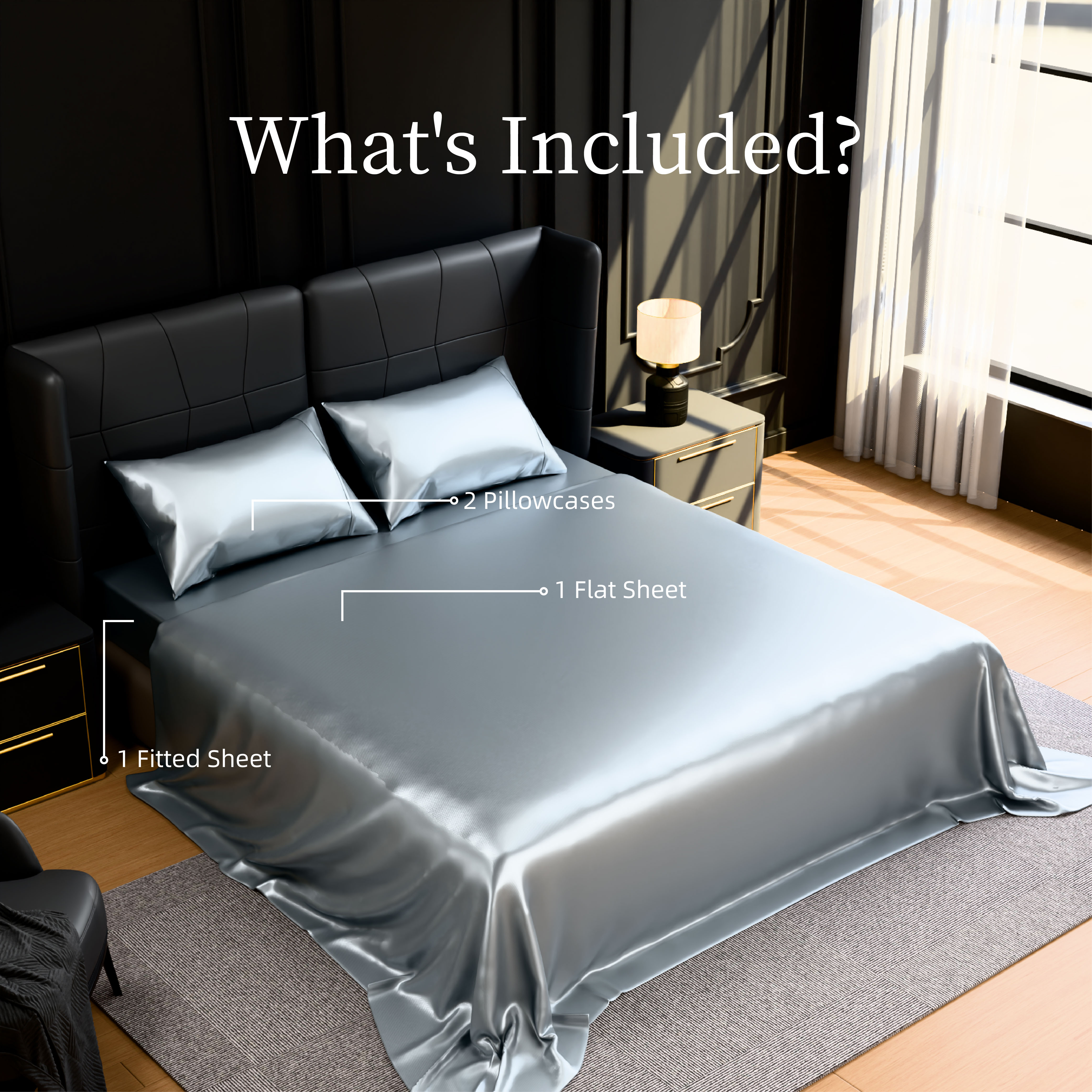 Satin Bed Sheets, Full Size Sheets Set, 4 Pcs Silky Bedding Set With 15 Inches Deep Pocket For Mattress (Full, Grey)_voghion.com